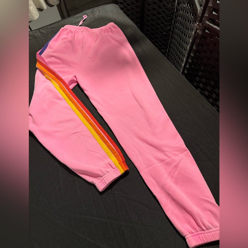 Aviator Nation Pink Joggers with Rainbow Stripe